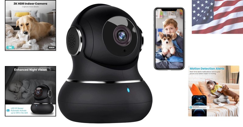 2K Indoor Security Camera with 360° View & Motion Detection - Pet & Baby Monitor gallery