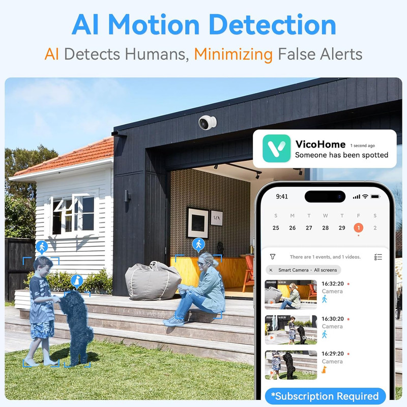 Magnetic Security Camera Wireless - 2K HD Video, AI Motion Detection, Battery Po gallery