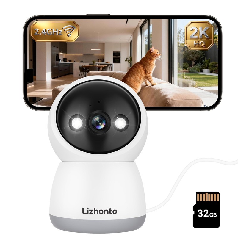 3MP Indoor WiFi Security Camera with 32GB SD Card, Pan/Tilt, Motion Detection