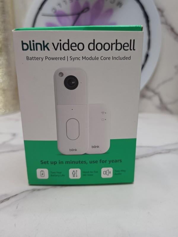 New Blink Video Doorbell System with Head-to-Toe HD View Sync Module Core, White