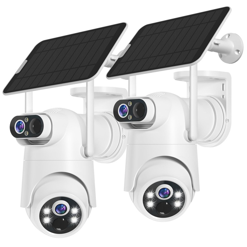 Wireless Dual Lens Solar Security Camera - 2.5K HD, 360° PTZ, PIR Motion, Night gallery