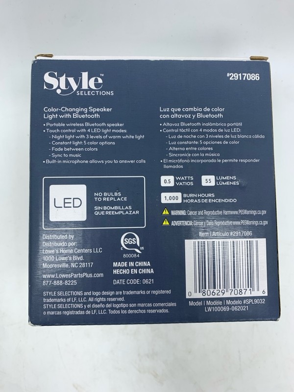 NIB STYLE SELECTIONS COLOR-CHANGING BLUETOOTH SPEAKER. gallery