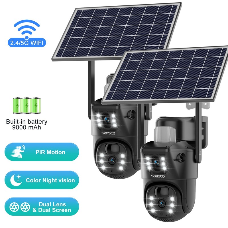2pcs Dual-Lens WiFi 8MP Wireless Solar Power PTZ IP Camera Security CCTV Auido