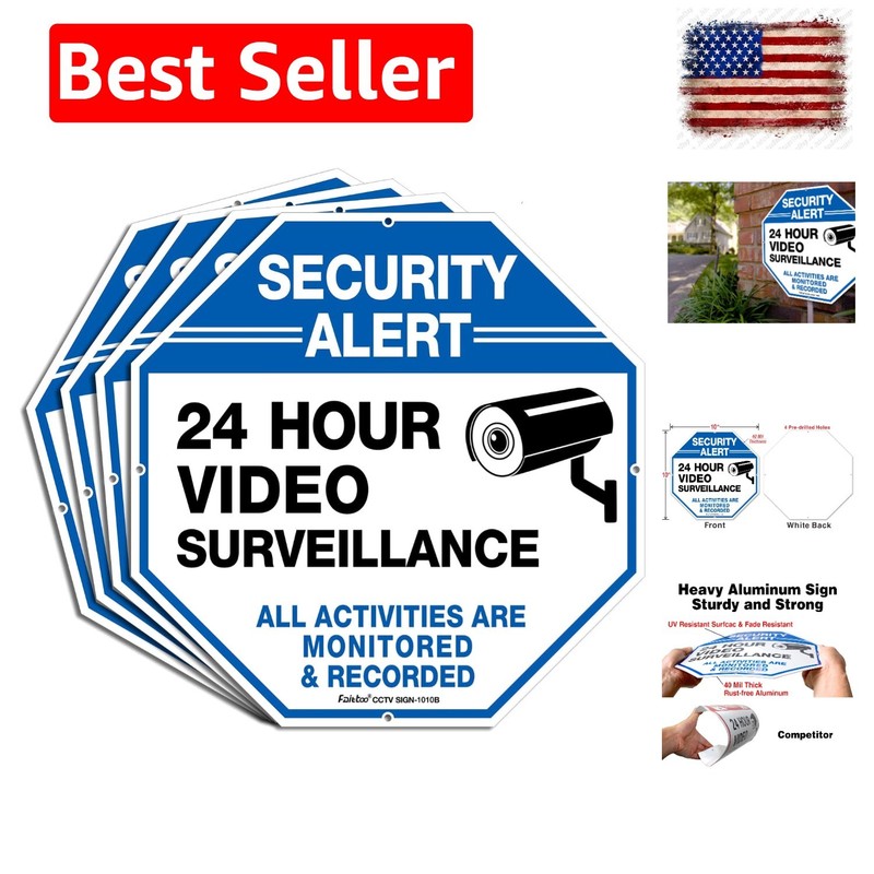 4 Pack”Security Alert – 24 Hour Video Surveillance, All Activities Monitored”…