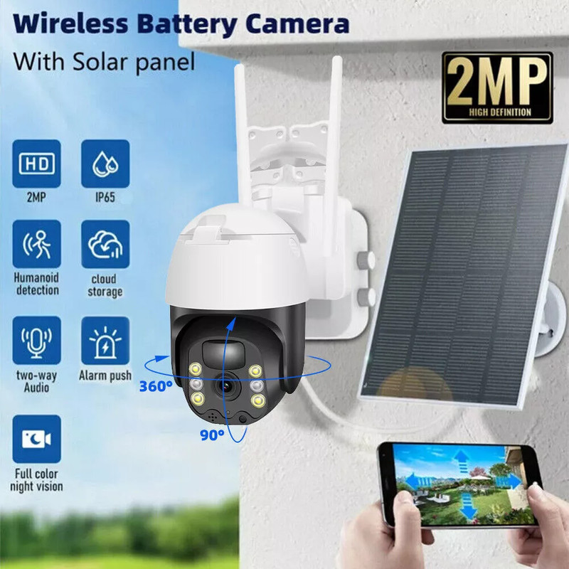 Wireless WiFi Home Security Pan/Tilt Camera System Outdoor Solar Battery Powered gallery