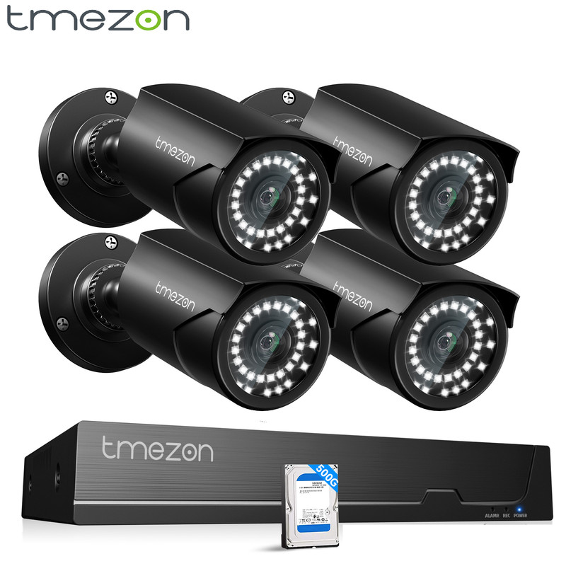 TMEZON 8CH NVR 4K POE IP Security Camera System Audio Recording AI Detect 500G