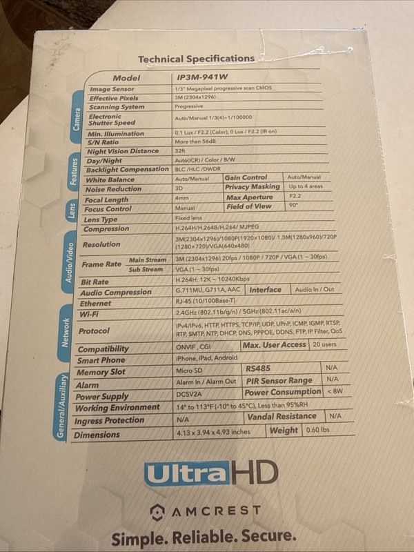 Amcrest Ultra HD 2K Dual Band IP3M-941W Video Security IP Camera - White Sealed gallery