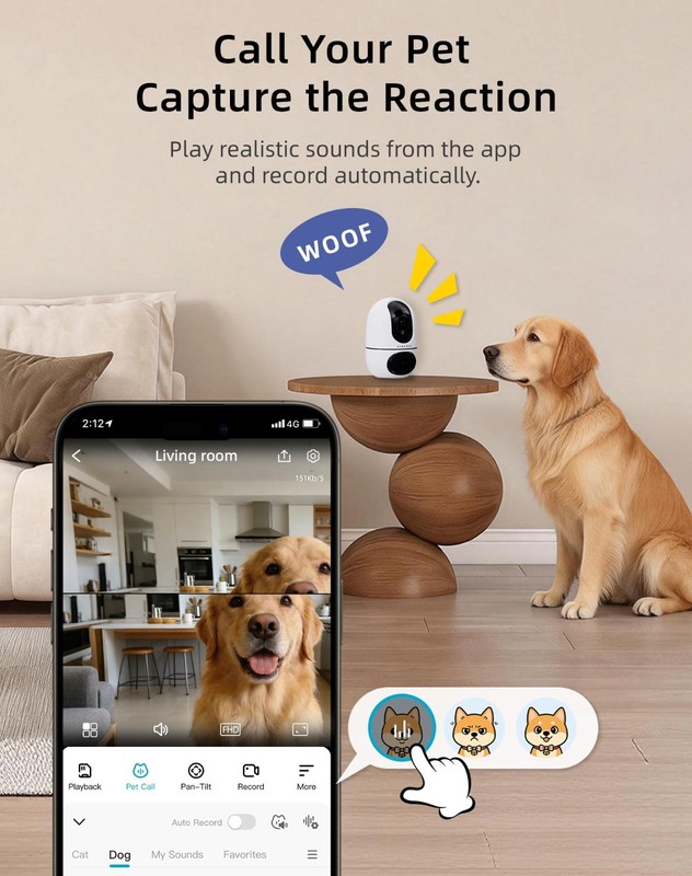 Indoor WiFi Pet Camera for Dogs & Cats - 360° Auto Tracking, 2-Way Audio, Night gallery