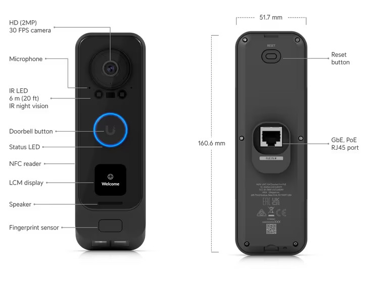 New Ubiquiti G4 Doorbell Pro PoE Kit UVC-G4 Doorbell Pro PoE Kit Black Free Ship