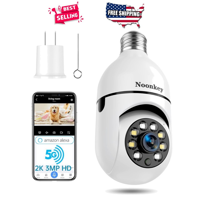 Light Bulb Security Camera 2K 3MP 360° Wireless WiFi Outdoor E27 Motion Tracking