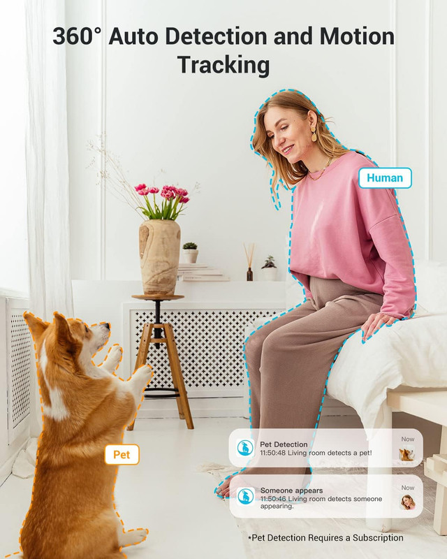 Security Camera 2K, Baby Monitor Dog Camera 360-Degree for Home Security (White- gallery