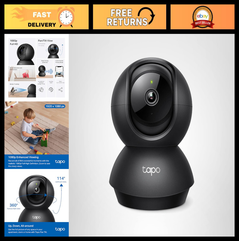 Pan/Tilt Security Camera for Baby & Pet Monitoring, 1080P, Night Vision, 2-Way A