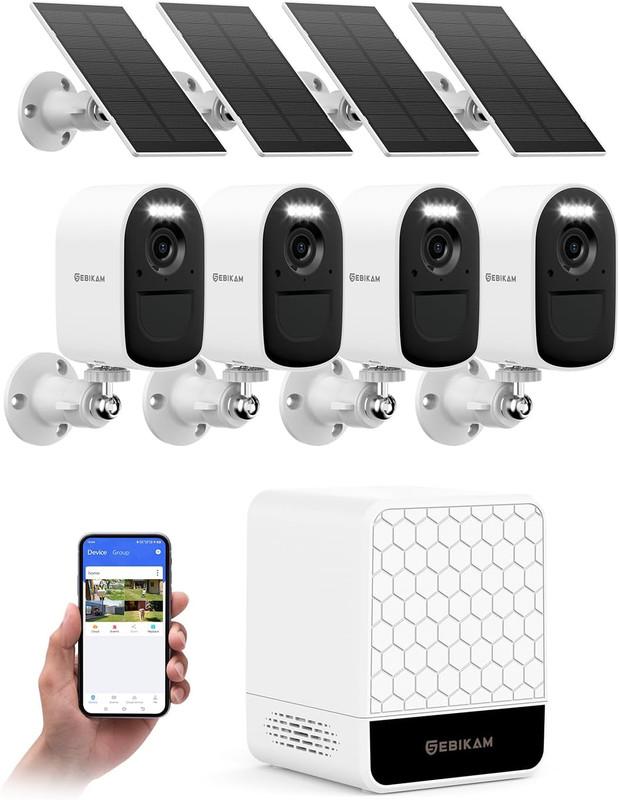 4MP Security Cameras Wireless Outdoor, 4 Cam-Kit, Solar Powered Home Security Ca