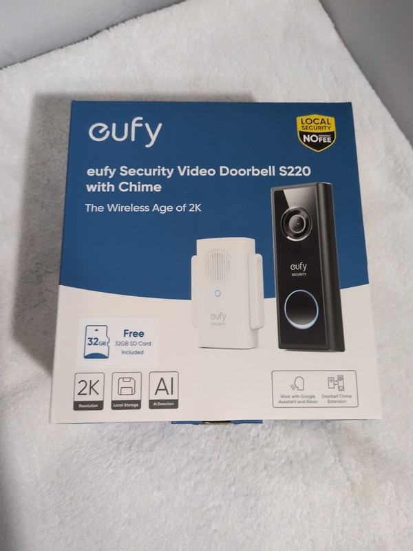Eufy Battery Video Doorbell w/2K Resolution S220 P/N T8212111-1 w/ 128GB SD Card