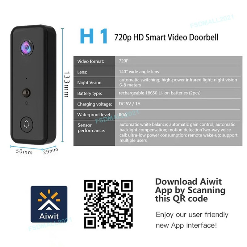 Smart Wireless WiFi Doorbell Intercom Video Camera Door Ring With Chime Security gallery