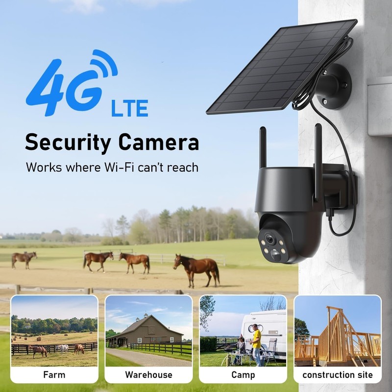 4G LTE Solar Security Camera, 2K Resolution, 360° View, gallery