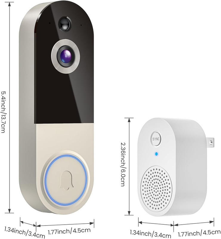 1080P Wireless Doorbell Camera with Receiver, AI Human Detection, 2-Way Audio, N gallery