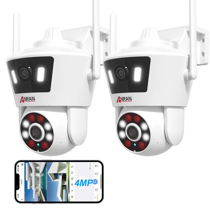 4MP Wireless Dual-Lens WiFi Outdoor Security Cameras with Pan/Tilt & 2-Way Audio