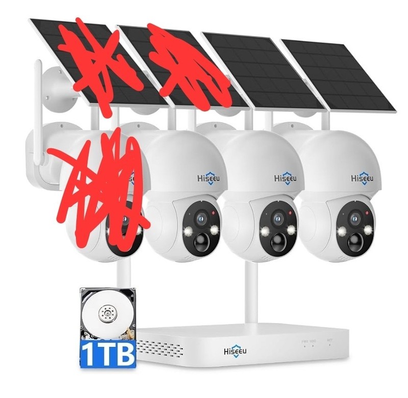 Hiseeu Wireless Security Camera System, Outdoor Solar Powered 3-Camera 1-Tb…W4