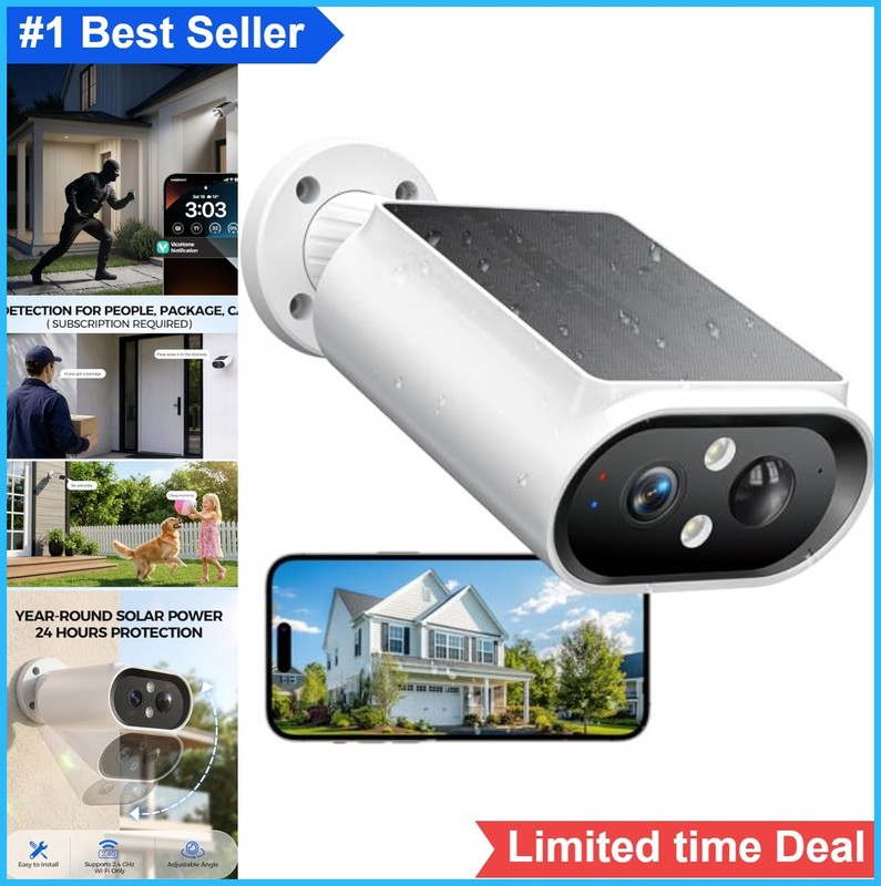 Solar Security Camera Wireless Outdoor 2K WiFi AI Motion Detection 360 View