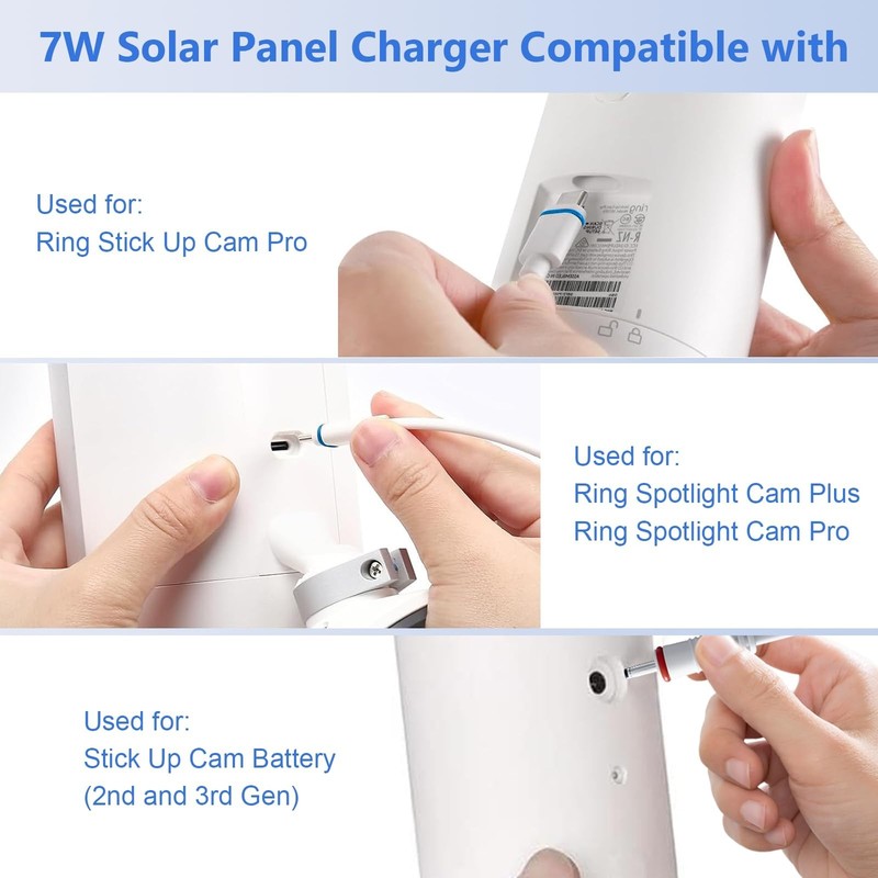 7W Solar Panel for Security Cameras, USB-C Adapter, 7.2FT Cable, IP65 Waterproof gallery