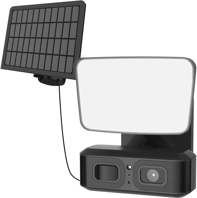 Solar Floodlight Camera Wireless Motion-Activated HD Security 2-Way Talk, Black