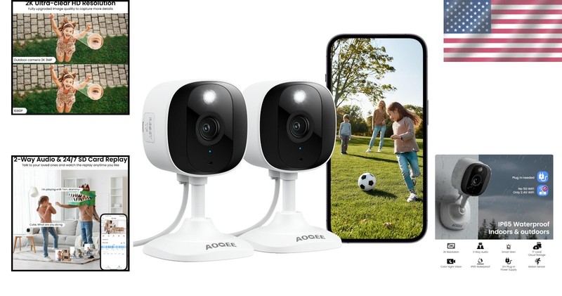 Smart 2-Pack Indoor/Outdoor Security Cameras - Night Vision & Siren Alert System gallery