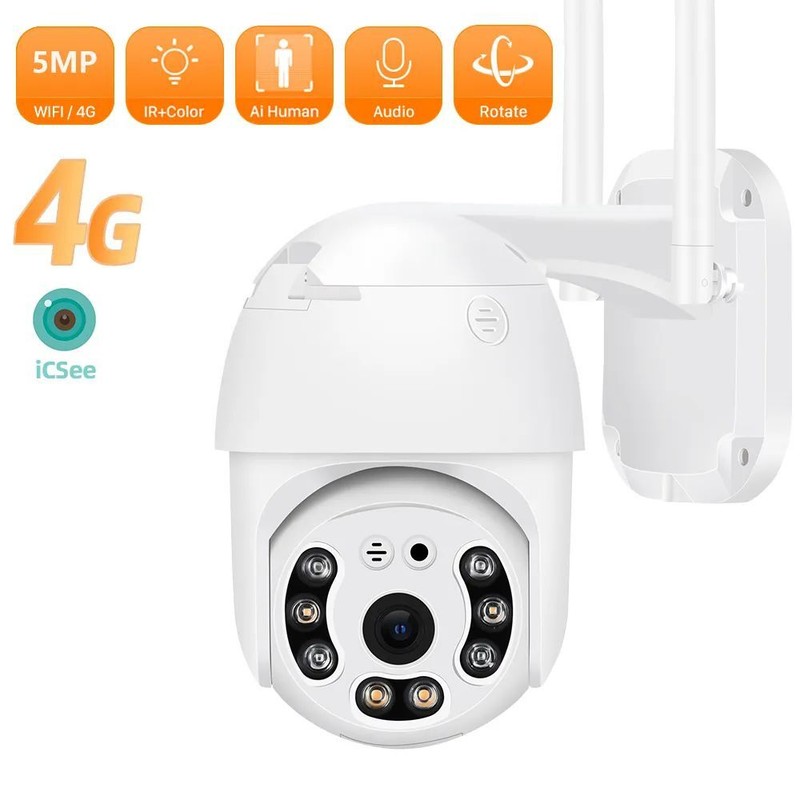 4G SIM Card 5MP IP Camera PTZ Outdoor Wireless WIFI Security CCTV GSM SmartCam
