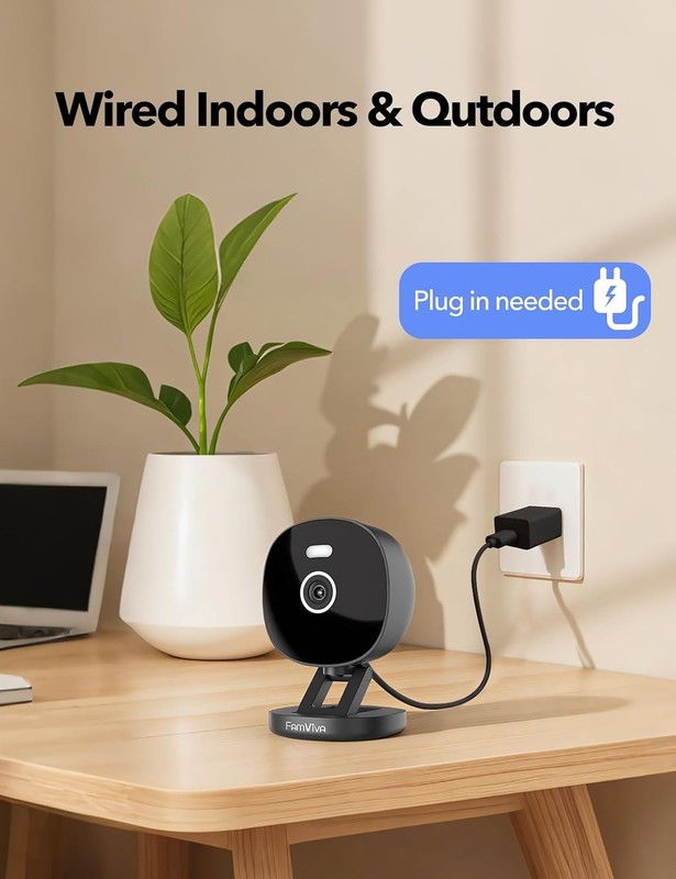 FAMVIVA 2K Security Camera Wired, Outdoor/Indoor for Home, Pet, 4 Pack, Black gallery