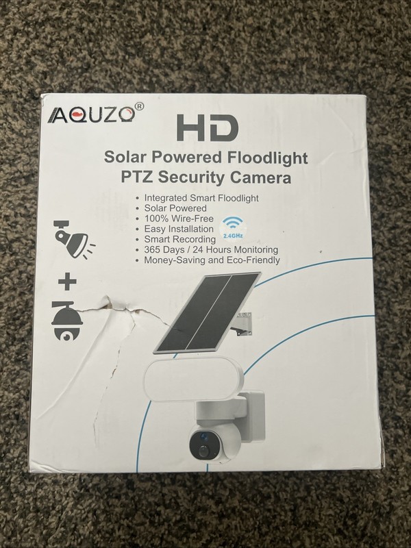 NEW! AQUZO Solar-Powered Floodlight PTZ Security Camera w/ Battery, 1500LM, 2K