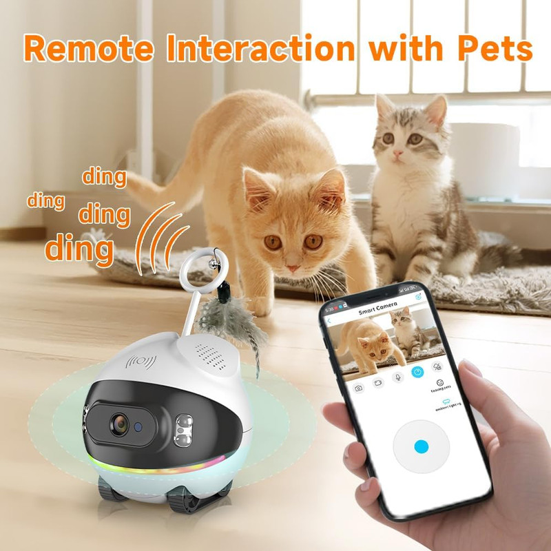Pet Camera Robot with Cat Teaser: Battery-Operated, Movable with Phone App, 2-Wa gallery