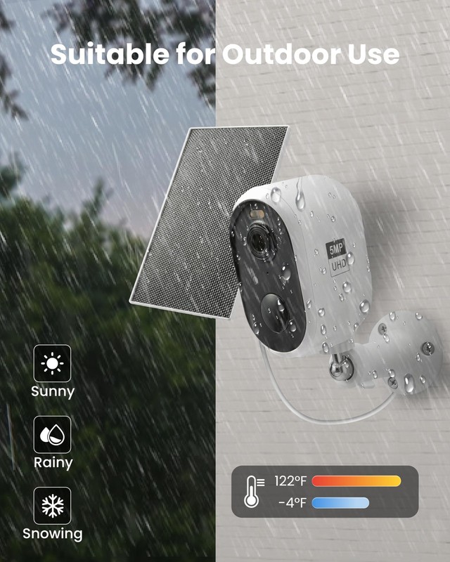 Solar Security Camera Outdoor Wireless, 5MP(3K) Color Night Vision, Battery P... gallery