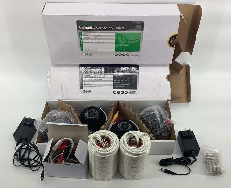 BNC QSee Q-See HD 1080P Color X4 Security Cameras QTH8056D & Accessory Cables X2