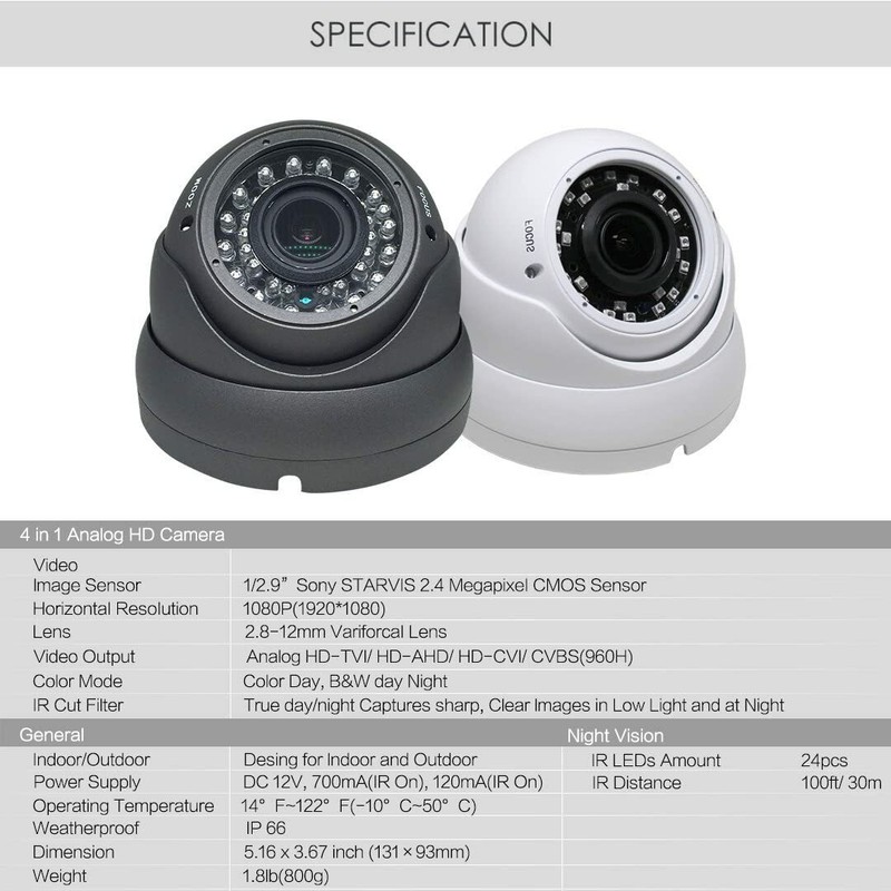 HD-TVI 1080P Security Camera, CVBS/TVI/AHD/CVI 2.8-12mm Day/Night Outdoor Black gallery