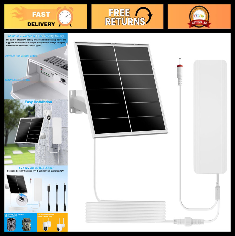 20W Solar Panel Kit, 24000mAh Battery, IP66 Waterproof, USB-C & DC Outputs, 360°