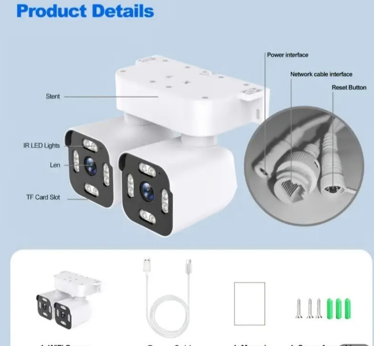 'with 64G Card '2.4Ghz Wifi Premium Outdoor/Indoor , 3K HD 8MP Double Lens PTZ , gallery