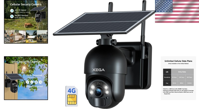 4G LTE Solar Security Camera with 2K HD Night Vision - 360° PTZ View, Waterproof gallery
