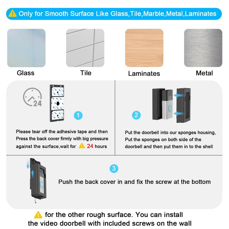 Adhesive Mount Compatible With For Video Doorbell Nodrill Mounting Bracket Cover gallery