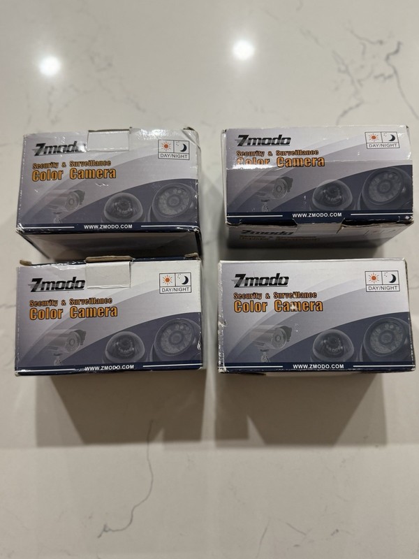 Lot of 4 Zmodo Security Surveillance Color Cameras Day Night Indoor Outdoor CCTV