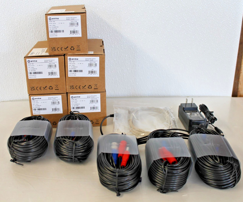 5 Annke Analog HD Cameras C51EP & Power Adapter AC to DC 12V2A & 1-to-4 Splitter