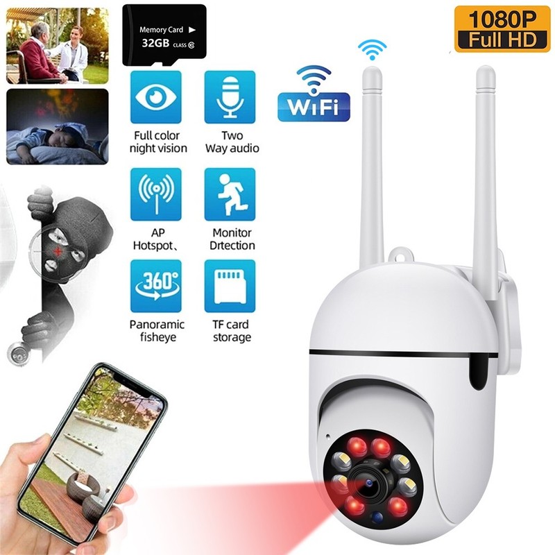 Home Security WIFI Camera Outdoor Wireless Night Vision IP Surveillance+32G Card