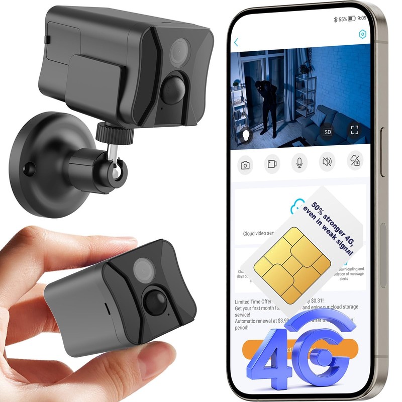 4G LTE Cellular Security Camera Indoor, Off Grid No Black-4G