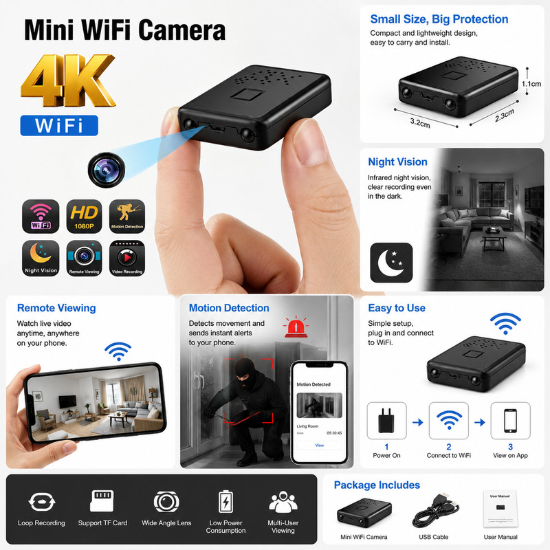 Mini WiFi Camera 1080P HD Night Vision Motion Detection Home Security Cam gallery