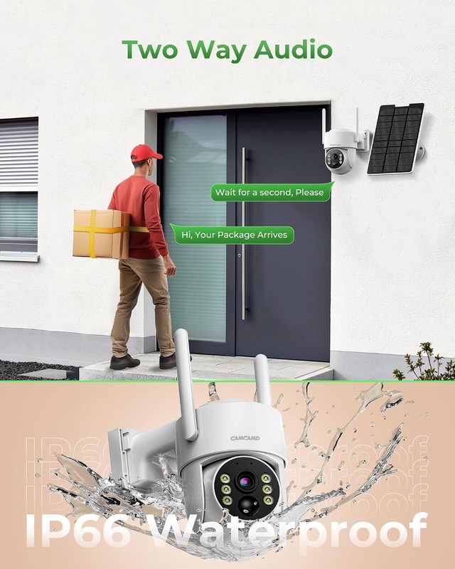 WiFi Solar Security Camera Outdoor Wireless Solar Solar Battery Powered Audio gallery