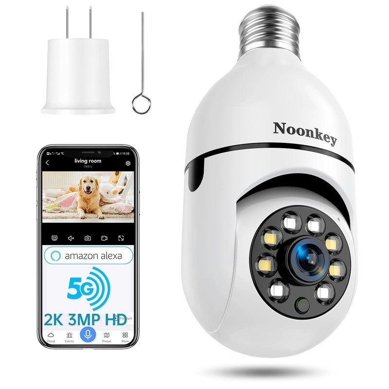 2K 3MP Light Bulb Security Camera, 5G & 2.4GHz WiFi, 360° Outdoor IP Camera, Mot gallery