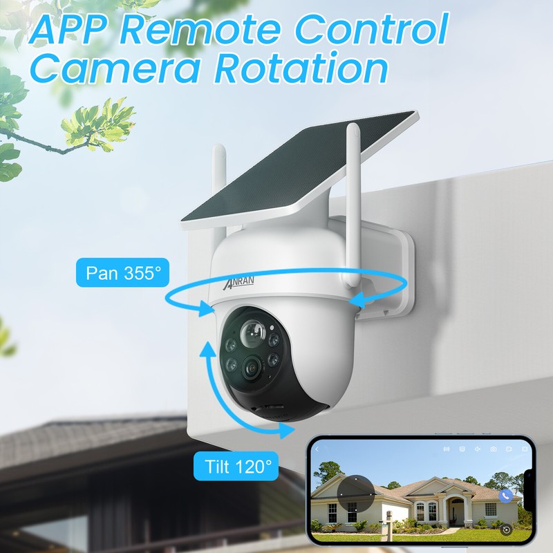 ANRAN Solar Wireless Security Camera 3MP Outdoor 360° View, AI Human Detection gallery