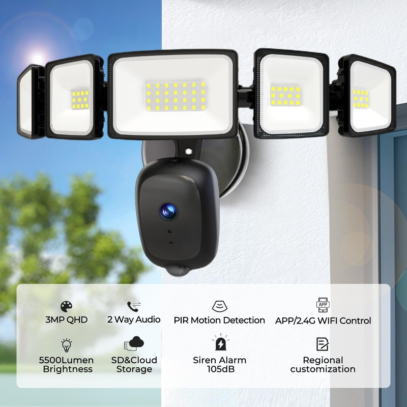 Floodlight Camera Outdoor Wired, 2K QHD Security Cam with Motion-Activated, 5... gallery