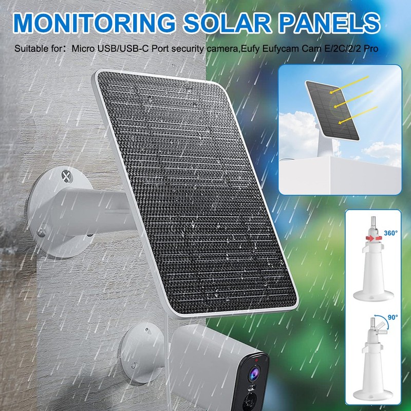 10W Solar Panel Charger for Security Camera Waterproof & Adjustable Wall Mount gallery
