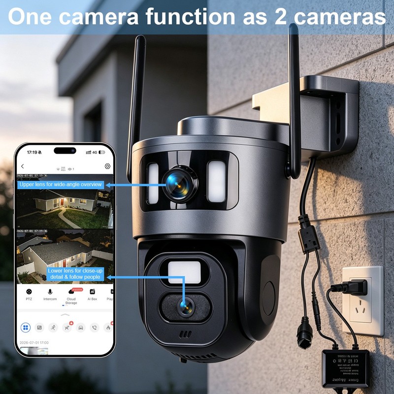 WiFi Security Camera System Outdoor Home Dual Lens PTZ Night Vision 8MP HD Cam gallery