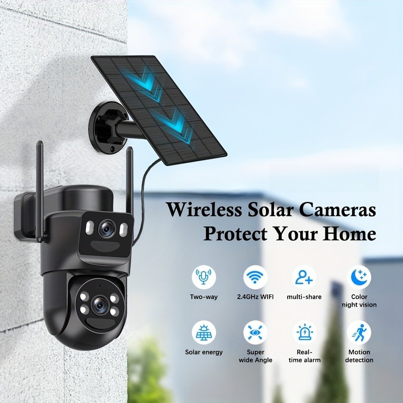 5G 4MP Wireless Solar Powered Camera Outdoor WiFi PTZ Home Security Camera + 64G gallery
